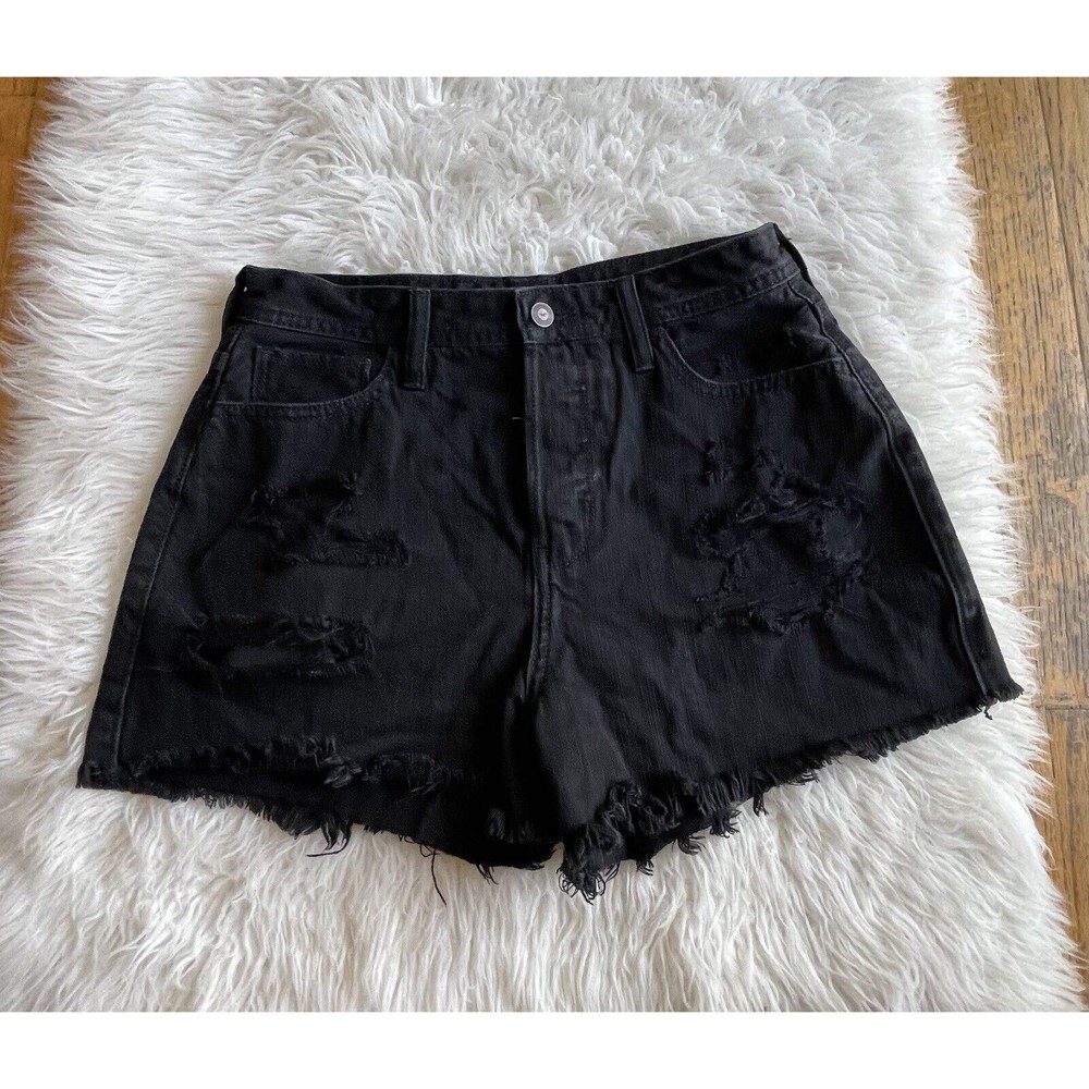 Hollister Women’s Size 7 Black Distressed High Rise Mom Shorts